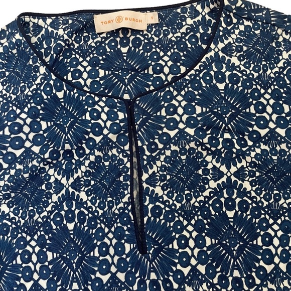 TORY Burch Women's 100% Silk Blue White Geometric Pattern Dress Size Small - Picture 6 of 12